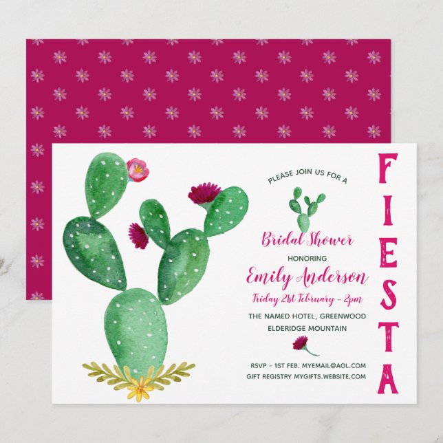 Invitación Fiesta mexicana ducha de novia Cacti rosa (Anverso / Reverso)