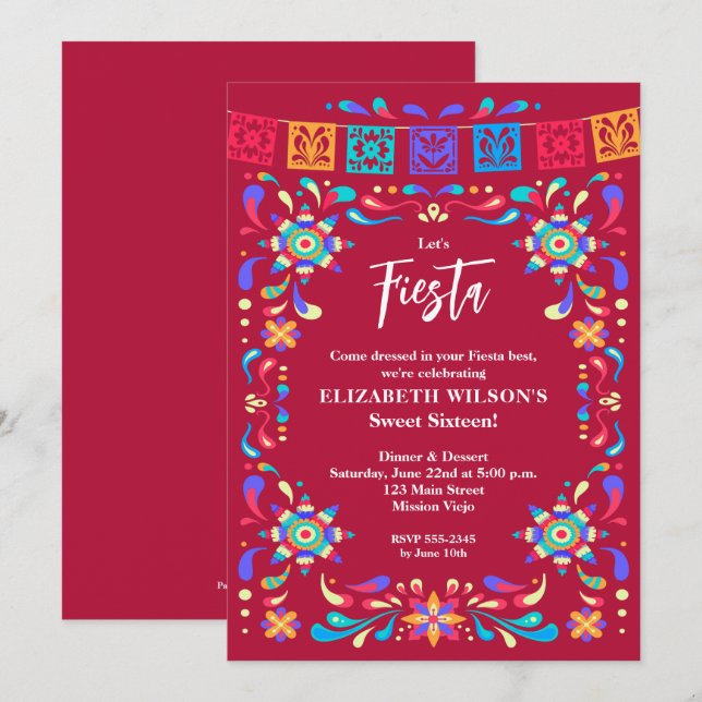 Invitación Fiesta Mexicana Dulce Fiesta de Cumpleaños (Anverso / Reverso)