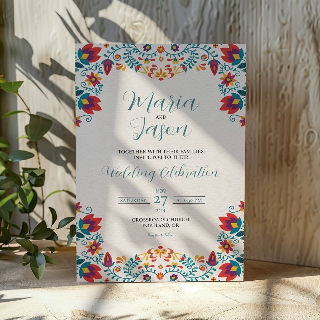 Invitación Fiesta mexicana elegante Boda floral colorido (Mexican Fiesta Elegant Colorful Floral Wedding Invitation)