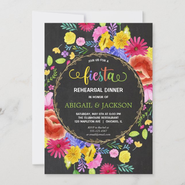 Invitación Fiesta mexicana Ensayo Cena tiza floral (Anverso)