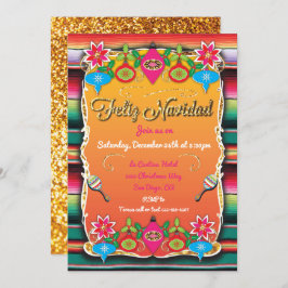 Invitación Fiesta mexicana Feliz Navidad Fiesta Purpurina de