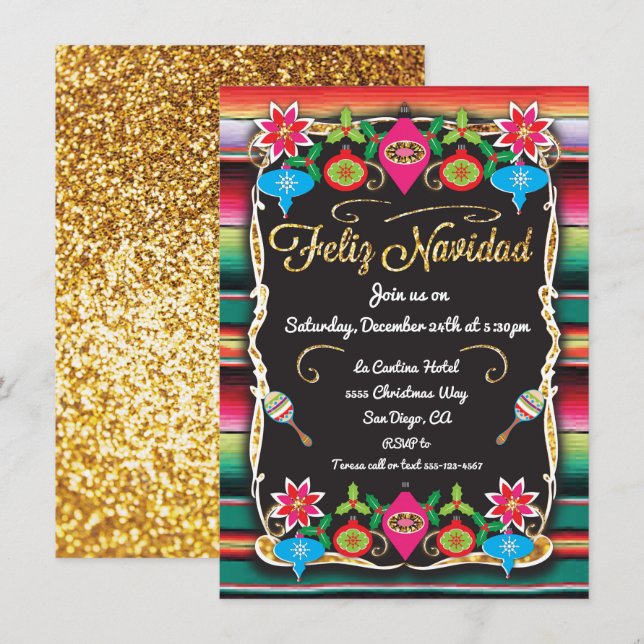 Invitación Fiesta mexicana Feliz Navidad Fiesta Purpurina de  (Anverso / Reverso)
