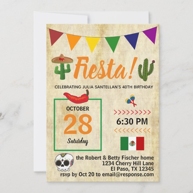 Invitación Fiesta Mexicana Fiesta Cumpleaños (Anverso)