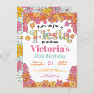 Invitación Fiesta mexicana Flor poder moderno retro cumpleaño