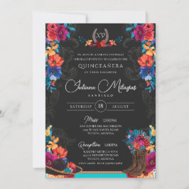 Invitación Fiesta Mexicana Floral Charro Foto Quinceanera