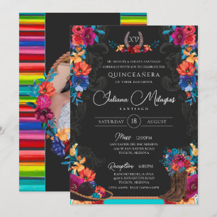 Invitación Fiesta Mexicana Floral Charro Foto Quinceanera