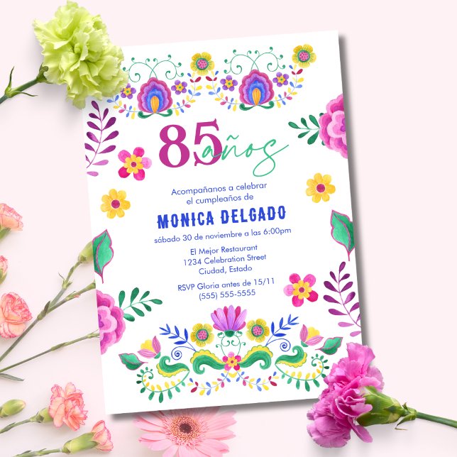 Invitación Fiesta Mexicana Floral Cumpleaños 85 (Subido por el creador)