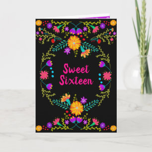 Invitación Fiesta Mexicana Floral Cumpleaños Dulces 16 Negro 