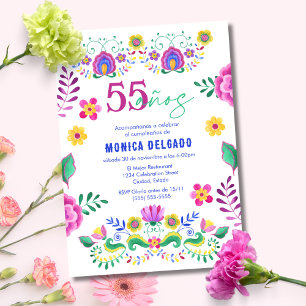 Invitación Fiesta Mexicana Floral Española Cumpleaños 55