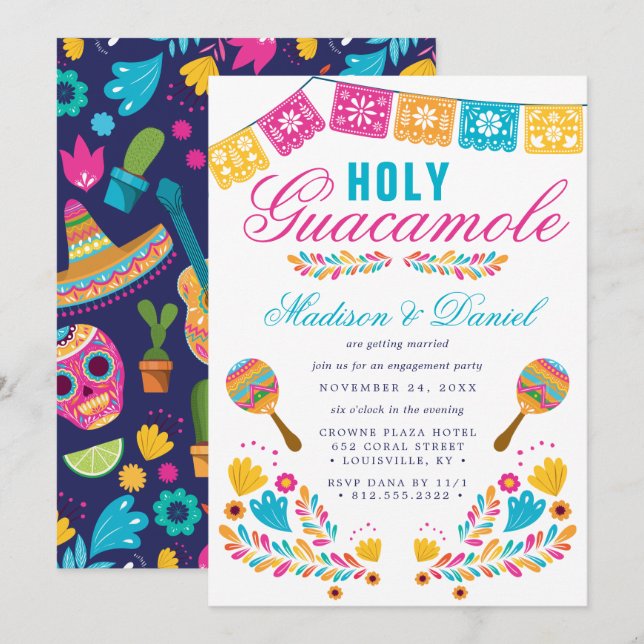Invitación Fiesta Mexicana Floral Maraca Fiesta de Compromiso (Anverso / Reverso)