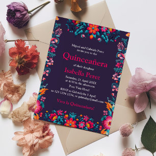 Invitación Fiesta Mexicana Floral Quinceanera Cumpleaños