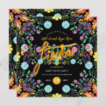 Fiesta Mexicana Folclórica Flores Llama Oro CUALQU