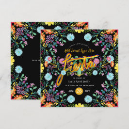 Invitación Fiesta Mexicana Folclórica Flores Llama Oro CUALQU