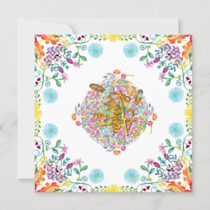 Invitación Fiesta Mexicana Folk Flores Llama Oro CUALQUIER EV