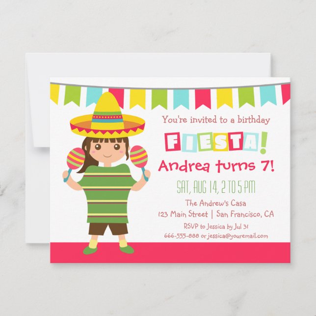 Invitación Fiesta Mexicana Infantil de Cumpleaños Chevron (Anverso)
