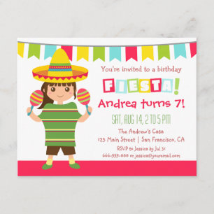Invitación Fiesta Mexicana Infantil de Cumpleaños Chevron