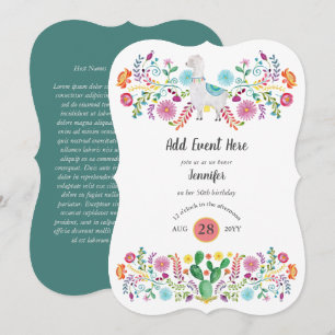 Invitación Fiesta mexicana Llama Folk Flowe Cacti CUALQUIER E