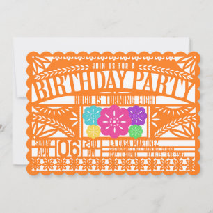 Invitación Fiesta mexicana Papel Picado NARANJA bandera cumpl