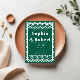Invitación Fiesta mexicana Papel verde Picado Boho Boda
