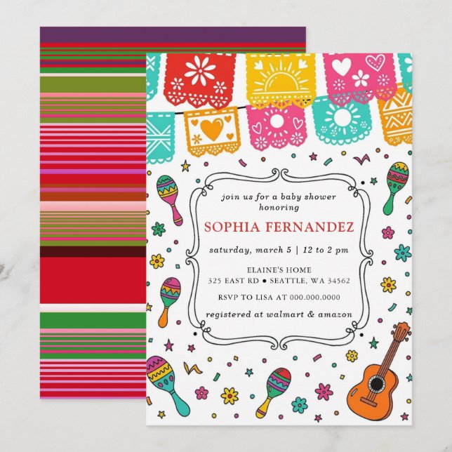 Invitación Fiesta Mexicana para Bebé sin Género (Anverso / Reverso)