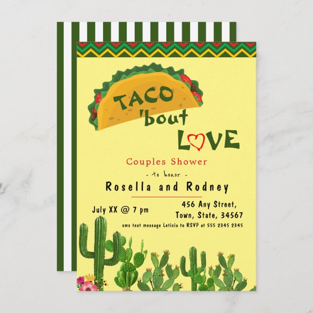 Invitación Fiesta mexicana 💃 parejas duchan taco sobre amor (Anverso / Reverso)