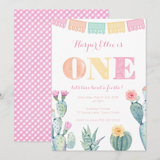 Invitación Fiesta mexicana Primer Fiesta de cumpleaños para C (Anverso / Reverso)