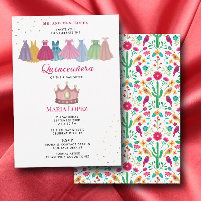 Invitación Fiesta Mexicana Quinceañera Cumpleaños de Princesa (Mexican Fiesta Quinceañera 15th Princess Birthday Invitation)