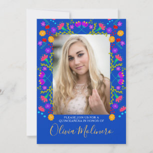 Invitación Fiesta Mexicana Quinceañera Floral Azul Foto