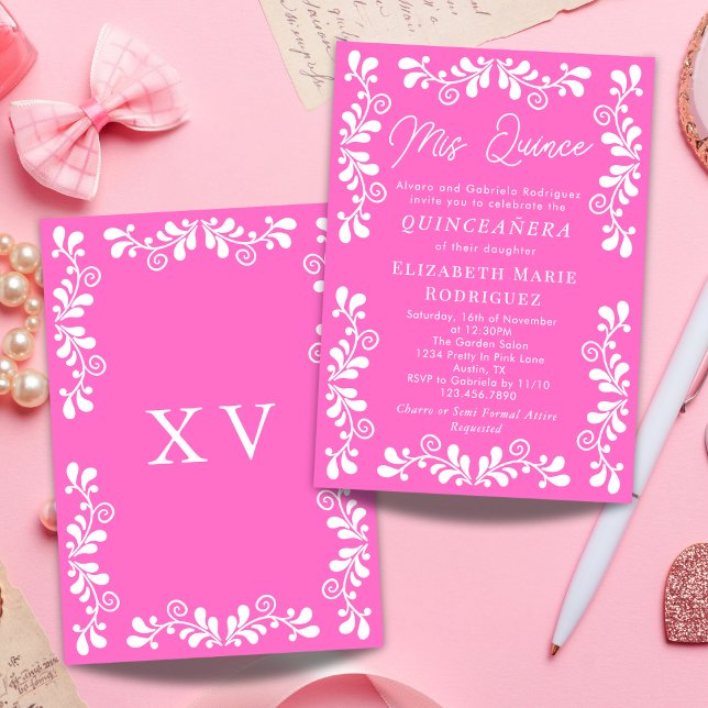 Invitación Fiesta mexicana rosa bonito Talavera Quinceanera (Subido por el creador)