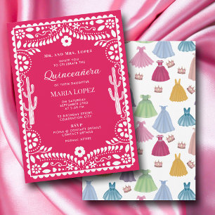 Invitación Fiesta Mexicana Rosa Quinceañera 15a Princesa