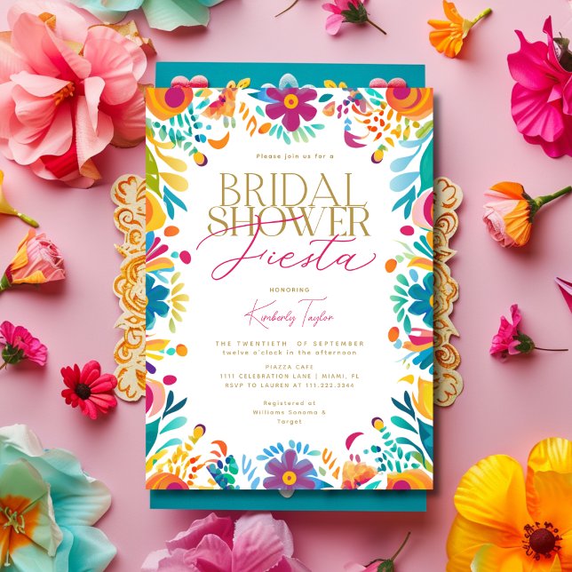 Invitación Fiesta Mexicana Rosas Amarillas Despedida de Solte (Mexican Fiesta Pink Yellow Flowers Bridal Shower Invitation)