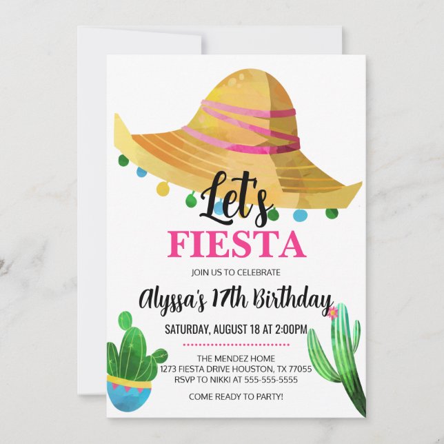 Invitación Fiesta Mexicana Sombrero Fiesta Fiesta Fiesta Fies (Anverso)