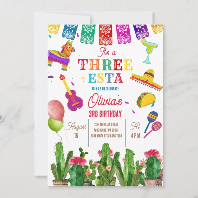 Invitación Fiesta Mexicana Tres-Esta Tercera Fiesta de Cumple (Anverso)