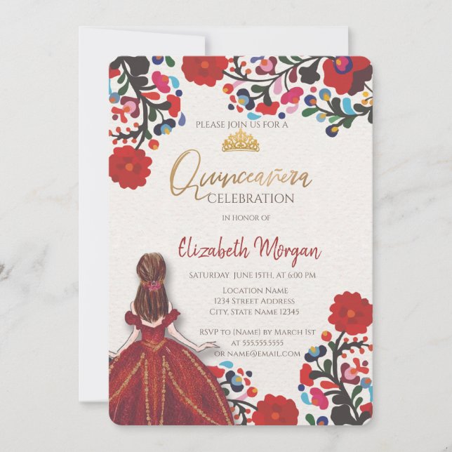 Invitación Fiesta mexicana: vestido Tiara Quinceañera (Anverso)