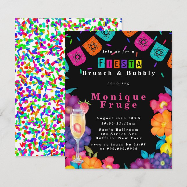 Invitación Fiesta Mexicana Vivid Floral Brunch & Bubbly (Anverso / Reverso)