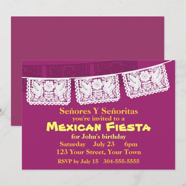 Invitación Fiesta mexicano de Fiesta (Anverso / Reverso)