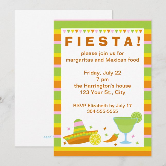Invitación Fiesta mexicano de Fiesta (Anverso / Reverso)