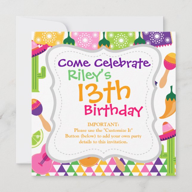 Invitación Fiesta mexicano de Fiesta Sombrero Saguaro Lime Pe (Anverso)