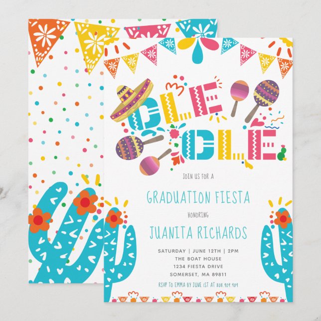 Invitación Fiesta mexicano de Graduación Fiesta (Anverso / Reverso)