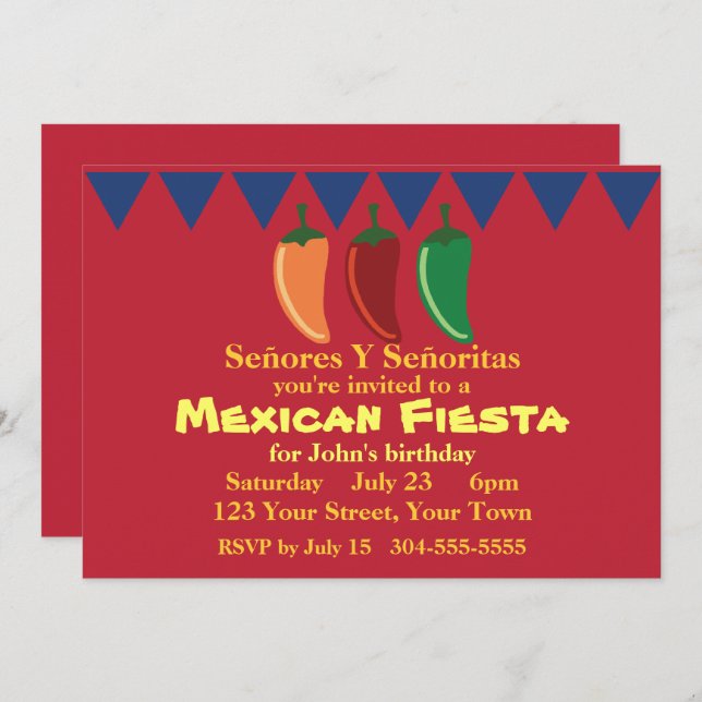Invitación Fiesta mexicano de la fiesta (Anverso / Reverso)