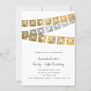 Invitación Fiesta mexicano Faux Relieve metalizado dorado Adu