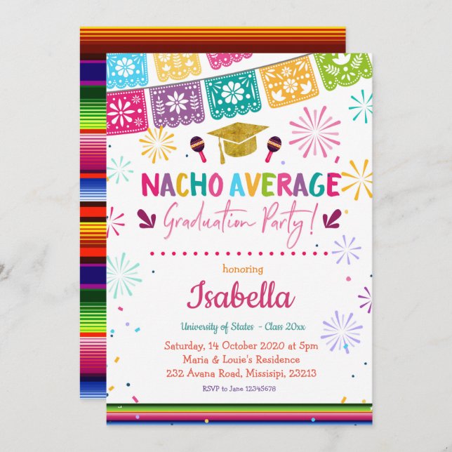Invitación Fiesta mexicano promedio de graduación Nacho (Anverso / Reverso)