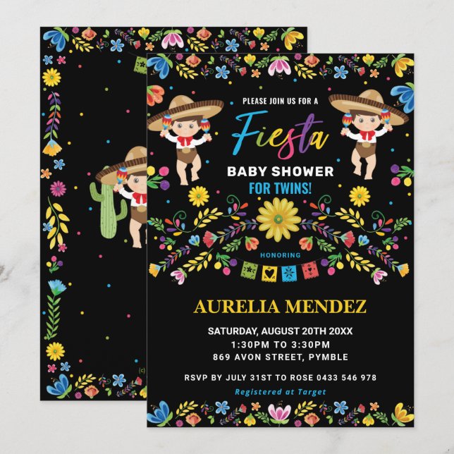 Invitación Fiesta Mexicanos Gemelos Cuitos Chinos Gemelos Bab (Anverso / Reverso)