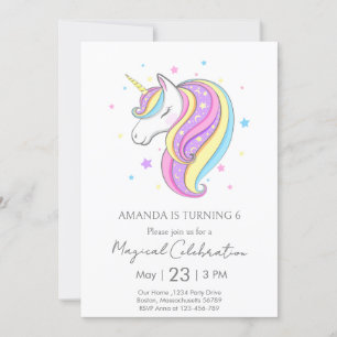 Invitación Fiesta mínima de cumpleaños de Pastel Unicornio