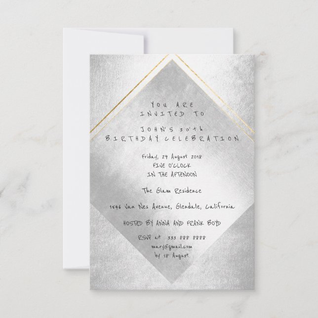 Invitación Fiesta mínima de cumpleaños del marco dorado gris  (Anverso)