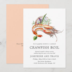 Invitación Fiesta Mínima de Langostinos para Boda en Coral Me