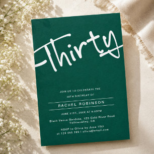 Invitación Fiesta Minimalista de Cumpleaños 30 en Verde Esmer