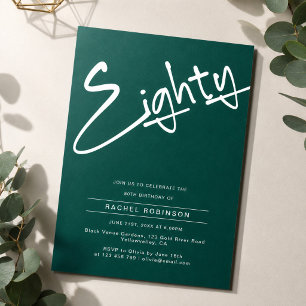 Invitación Fiesta Minimalista de Cumpleaños 80 en Verde Esmer