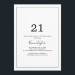 Invitación Fiesta minimalista de cumpleaños número 21<br><div class="desc">Esta minimalista invitación para la fiesta de cumpleaños 21 es perfecta para una simple fiesta de cumpleaños. El moderno diseño romántico presenta una tipografía clásica en blanco y negro, acompañada de una caligrafía rústica y elegante con un estilo de letra a mano vintage. Personalizable de cualquier color. Mantenga el diseño...</div>