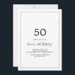 Invitación Fiesta minimalista de cumpleaños número 50<br><div class="desc">Esta minimalista invitación a la fiesta de cumpleaños número 50 es perfecta para una simple fiesta de cumpleaños. El moderno diseño romántico presenta una tipografía clásica en blanco y negro, acompañada de una caligrafía rústica y elegante con un estilo de letra a mano vintage. Personalizable de cualquier color. Mantenga el...</div>